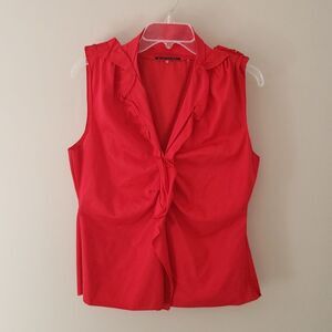 Elie Tahari Top Womens sz Medium Remy Sleeveless V neck Ruffled Blouse Red